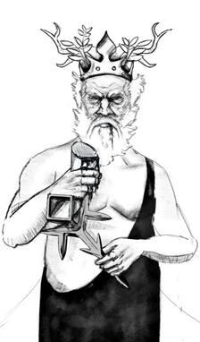 Bacchus drinking from a horn. OSR RPG illustration.