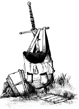 Sword & backpack book cover for OSR RPG.