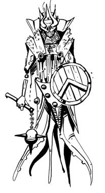 Lich with a flair and shield. OSR RPG illustration