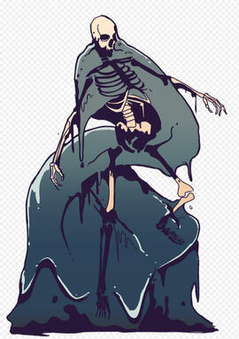 Skeleton dipped into ooze. Color version of Aketon OSR RPG cover