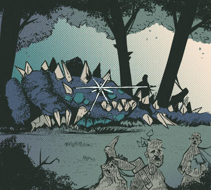 basilisk lair on the clearing. OSR RPG Illustration.